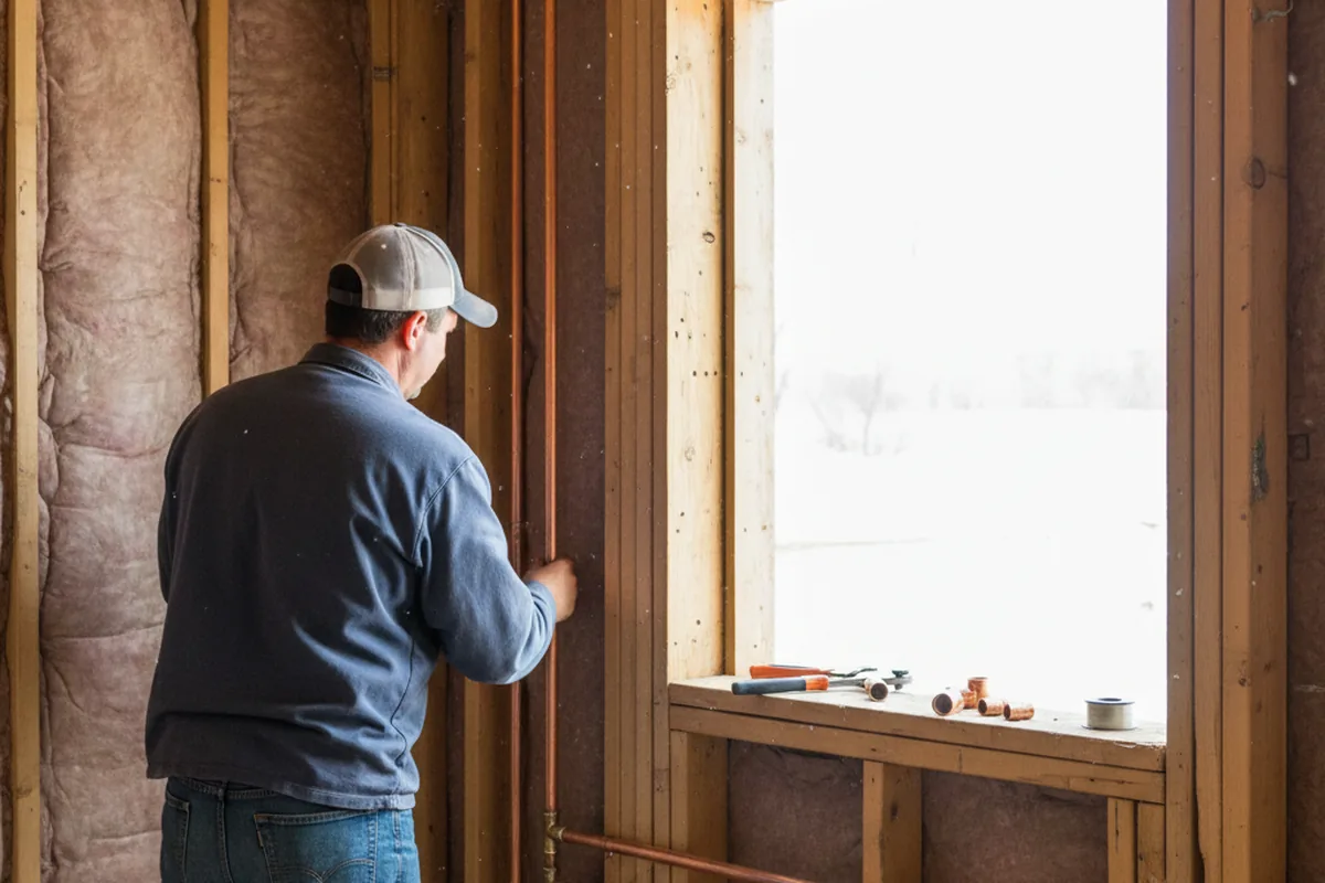 Licensed plumber running new copper supply lines in a Denton home